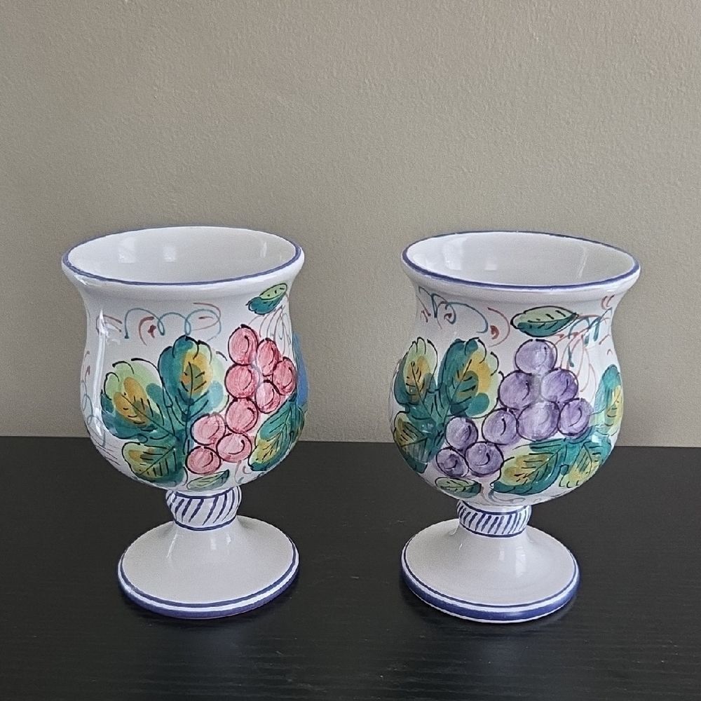 Hand-Painted Ceramic Goblets with Floral Design
